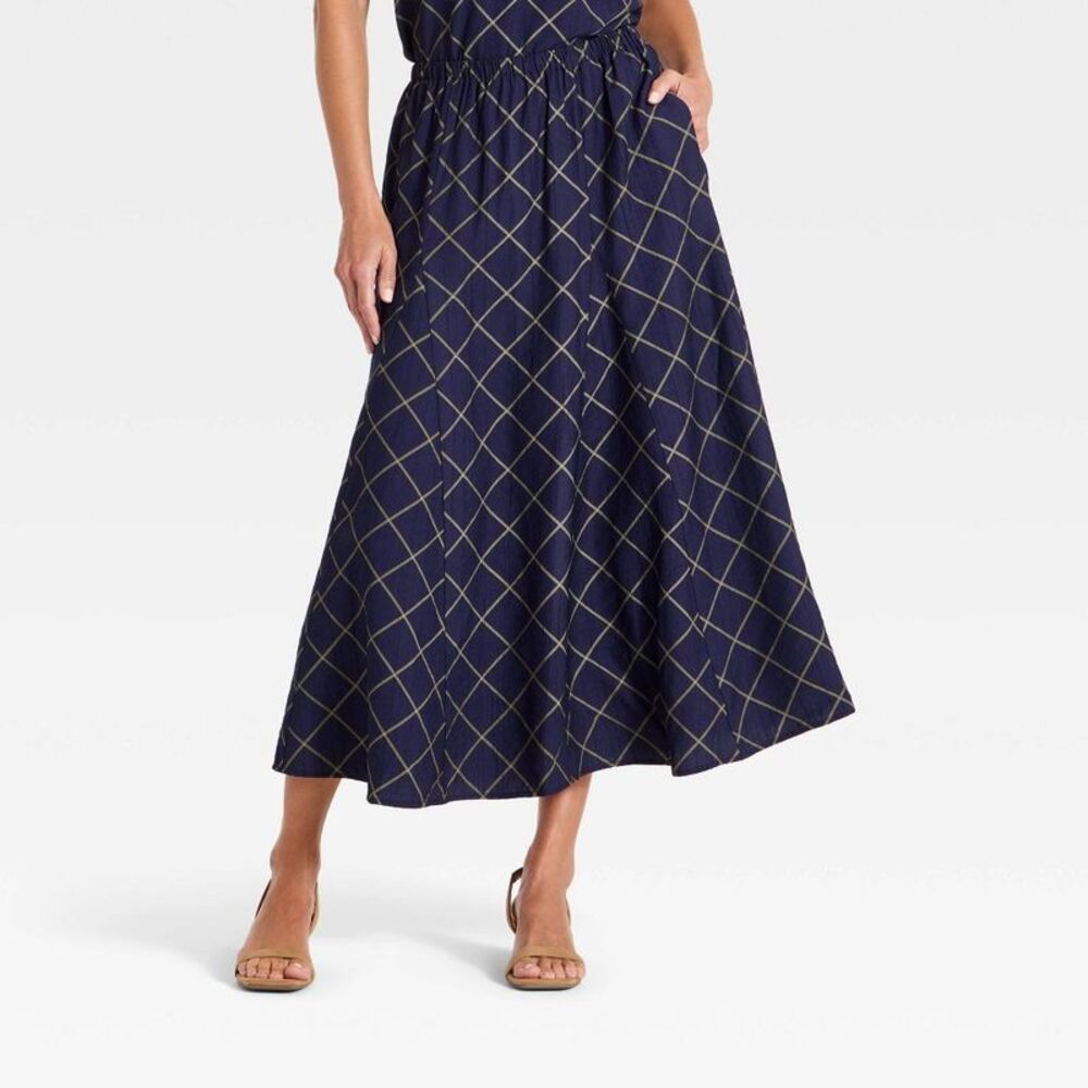 Women's Full Midi A-Line Skirt - A New Day Navy Blue M